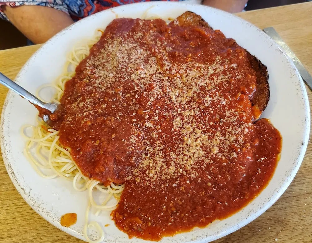 Eggplant Parmigiana with Spaghetti